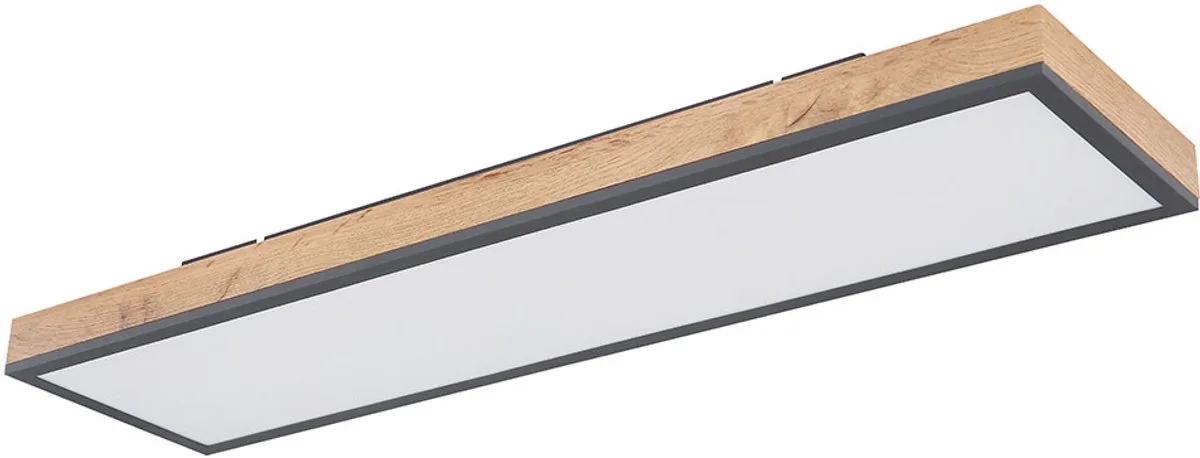 Plafondlamp Designlamp Woonkamerlamp Keuken, houtlook wit opaal grafiet, 1x LED 24 watt 1500 lumen warm wit, HxLxB 6,5x80x20 cm de Globo en Marron – photo produit