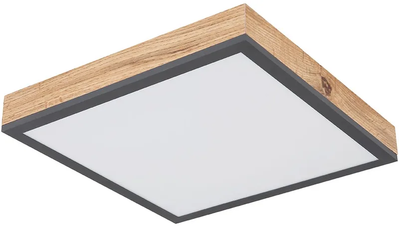Plafondlamp Designlamp Woonkamerlamp Keuken, houtlook wit opaal grafiet, 1x LED 12 watt 750 lumen warm wit, HxLxB 6x30x30 cm de Globo en Gris – photo produit