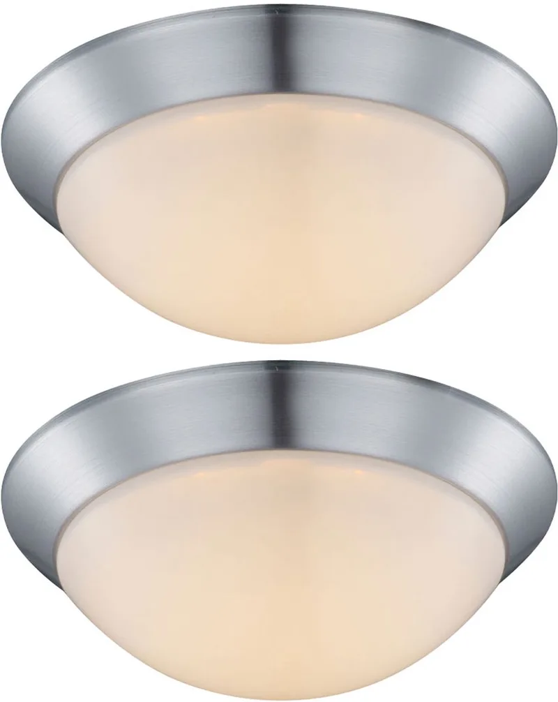 Plafondlamp Designlamp Woonkamerlamp opaal satijn rond, metaal kunststof, 1x LED 12 watt 960 lumen warm wit, DxH 26x10 cm, set van 2 fra Globo i Sølv – produktbillede