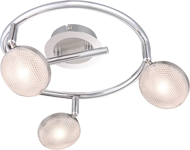 Plafondlamp draaibaar Spotrondell chroom aluminium, mat nikkel, 3x LED 5W 345Lm warm wit, DxH 25x16,5 cm de Globo en Argent – photo produit