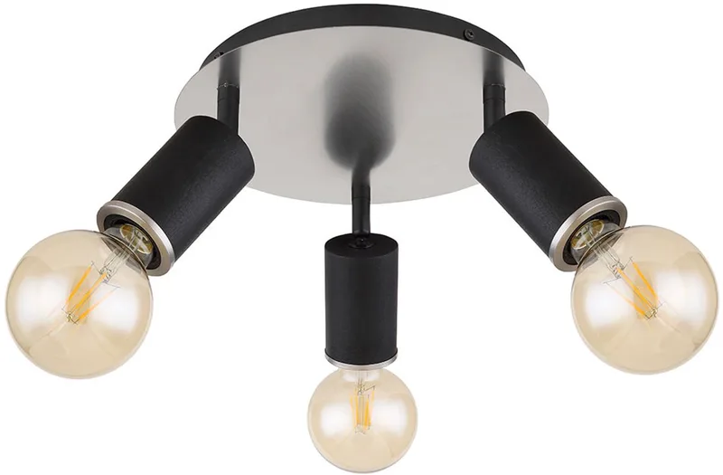 Plafondlamp drie spots plafondspot zwenkbare spot 3 vlammen metaal hout, 3x E27 stopcontacten, DxH 28x18 cm de Globo en Noir – photo produit