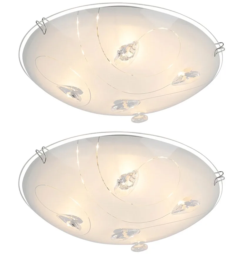 Plafondlamp Eetkamerlamp LED designlamp met kristallen en lijnen, metaalglas, 1x LED 8 watt 640 lumen warm D 25 cm, set van 2 de Globo en Blanc – photo produit