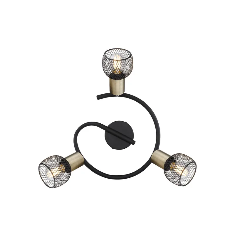 Plafondlamp Fiastra, zwart/oudmessing 3-lamps de Globo en Noir, Oud-messing – photo produit