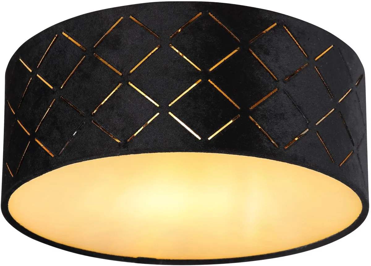 Plafondlamp fluweel kunststof opaal 1 vlam Slaapkamerlamp stof 26 cm, decoratieve gestanste gaten, 1x E27 LED max. 15W, DxH 26x10 cm de Globo en Noir – photo produit