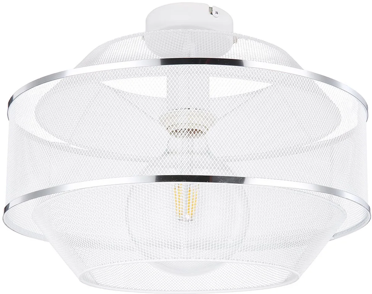 Plafondlamp gaas eetkamer design lamp plafondlamp1 vlam met twee chromen ringen in raster look, metalen kooi 1x E27 fitting, DxH 27,5x12x21,5 cm de Globo en Blanc – photo produit
