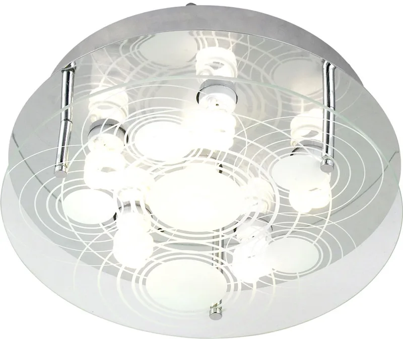 Plafondlamp gesatineerd glas 6 vlammen Woonkamerlamp plafond, 6x GU10 stopcontacten, DxH 33x12,5 cm von Globo in Silber – Produktfoto