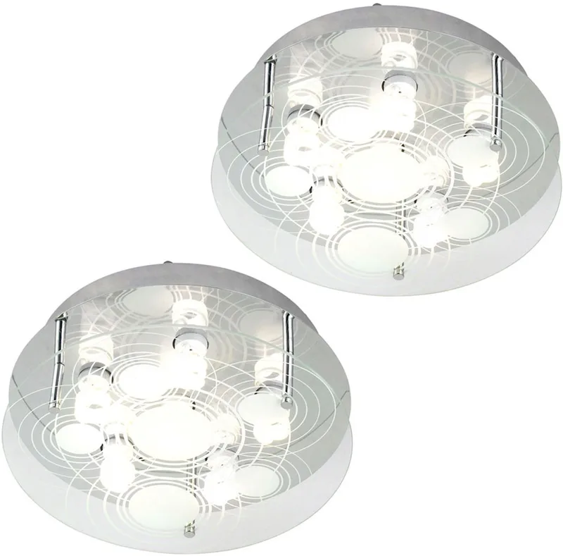 Plafondlamp gesatineerd glas 6 vlammen Woonkamerlamp plafond, 6x GU10 fitting, DxH 33x12.5 cm, set van 2 von Globo in Silber – Produktfoto