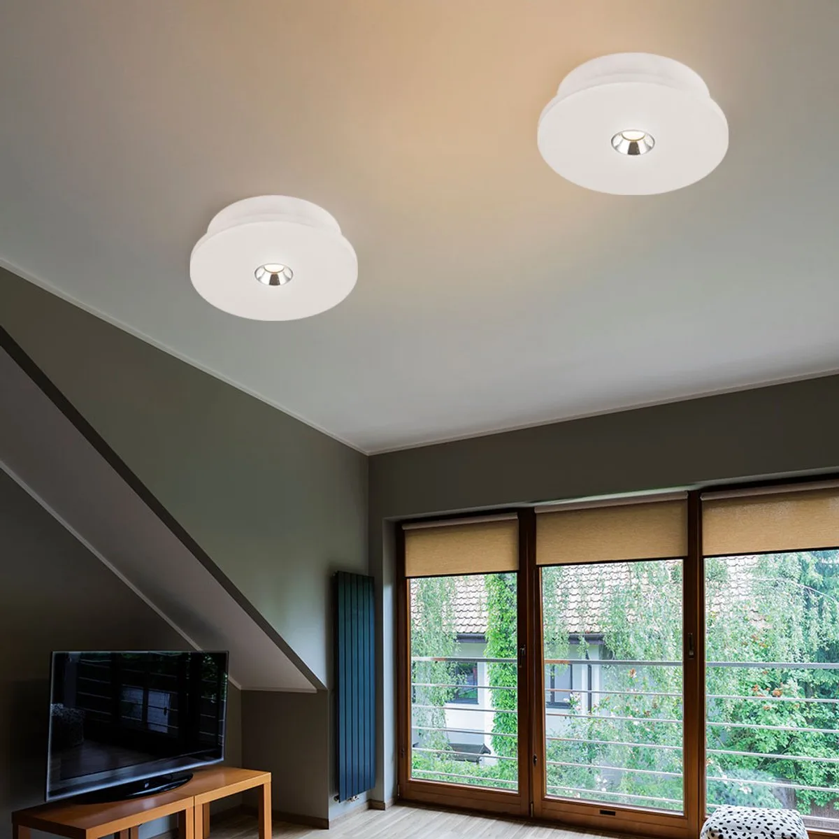 Plafondlamp gips wit Keukenlamp modern verchroomd, LED 4W 200Lm warm wit, DxH 16x4,5 cm de Globo en Blanc – photo produit