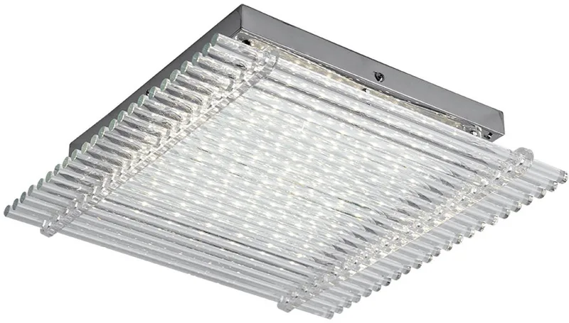 Plafondlamp glas Ganglamp Woonkamerlamp Plafond, heldere glazen staven, 1x LED 18W 1360Lm neutraal wit, LxBxH 32x32x8 cm de Globo en Argent – photo produit
