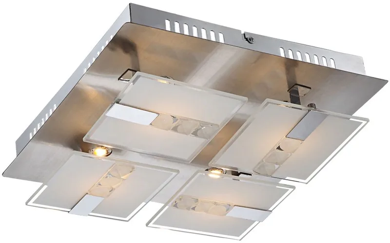 Plafondlamp glas moderne woonkamerlamp plafondlamp chroom, gedeeltelijk gesatineerd, metaal, 4x LED 4,5W 382Lm warm wit, LxBxH 30x30x9 cm von Globo in Silber – Produktfoto
