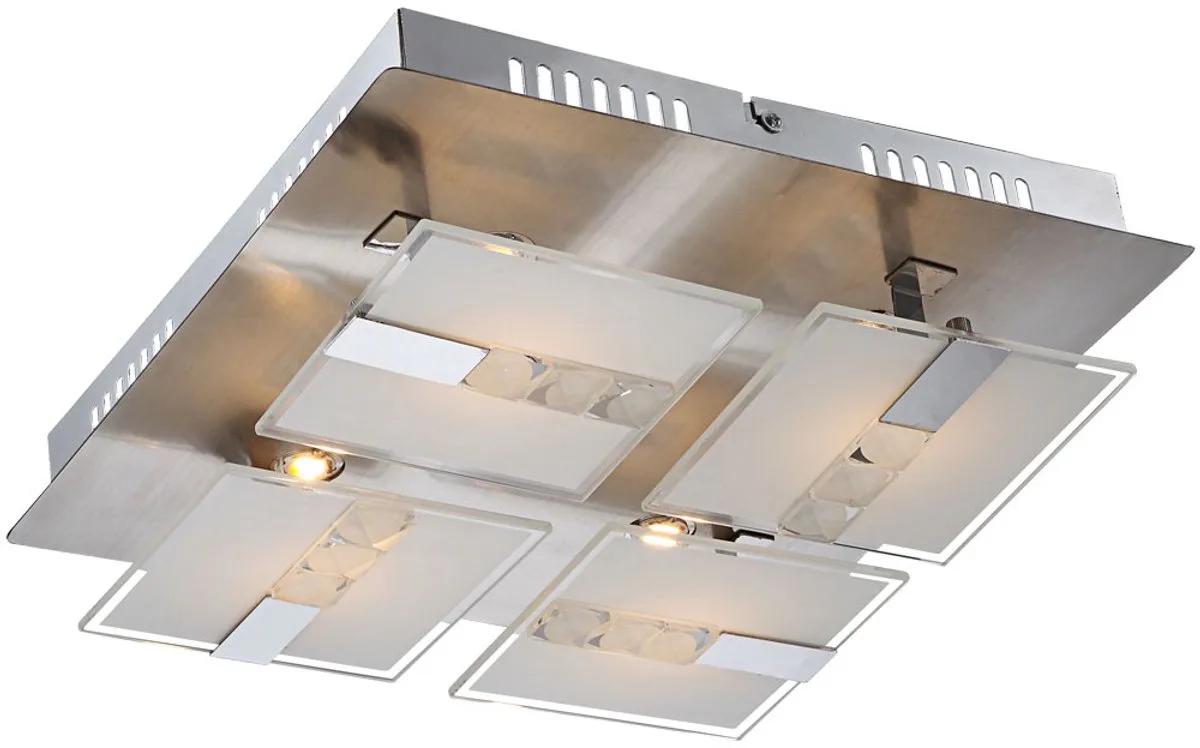 Plafondlamp glas moderne woonkamerlamp plafondlamp chroom, gedeeltelijk gesatineerd, metaal, 4x LED 4,5W 382Lm warm wit, LxBxH 30x30x9 cm van Globo in Zilver – productfoto