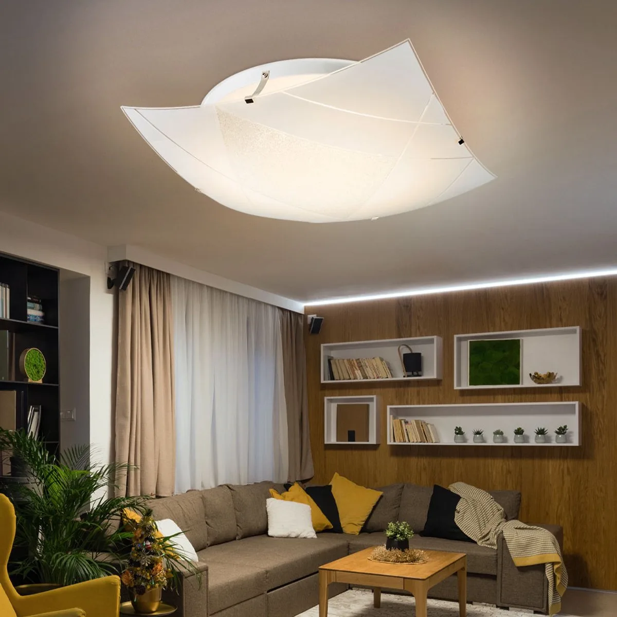 Plafondlamp glas wit hallamp vierkante plafondlamp woonkamerlamp, 1x LED 24W 1750Lm neutraal wit, LxBxH 40x40x10 cm by Globo in White – product photo