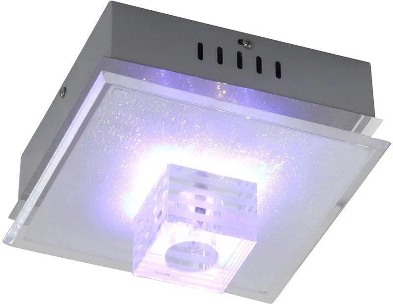 Plafondlamp glas woonkamerverlichting decoratieve LED plafondlamp met trapschakelaar, chroom, 1x G4, LxBxH 20,5x20,5x12,5 cm de Globo en Argent – photo produit