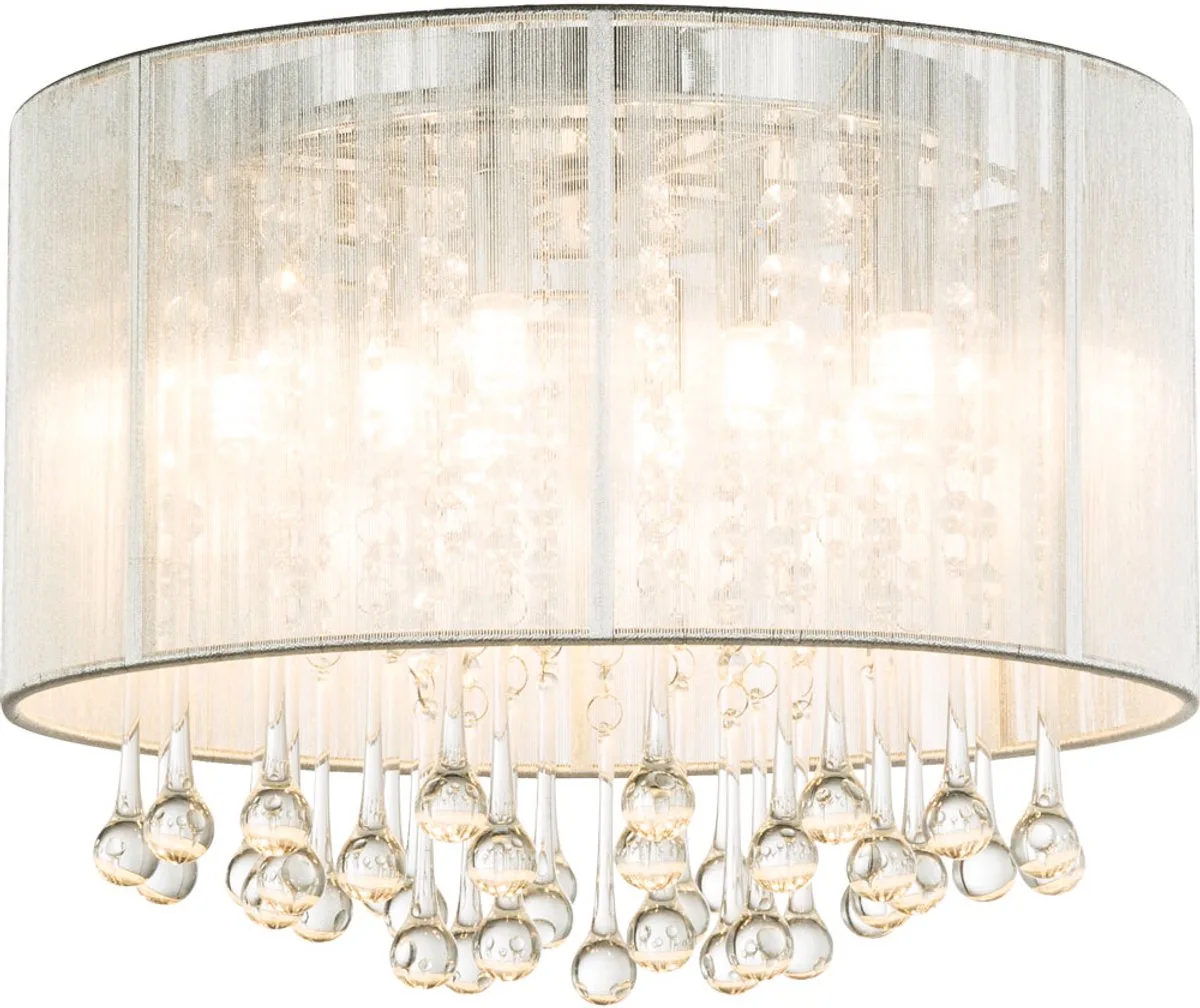 Plafondlamp glaskristallen woonkamer rond chroom met glaskristallen, metaal zijde, verchroomd, 8x G9 LED 8x 280 lm 3000 K, DxH 40x29 cm de Globo en Argent – photo produit