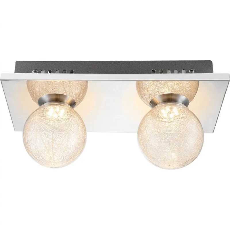 Plafondlamp glazen bol lamp chroom 2 vlammen plafondlamp woonkamer modern, helder, 2x 3W 238Lm warm wit, LxBxH 30x15x12,5 cm fra Globo i Sølv – produktbillede