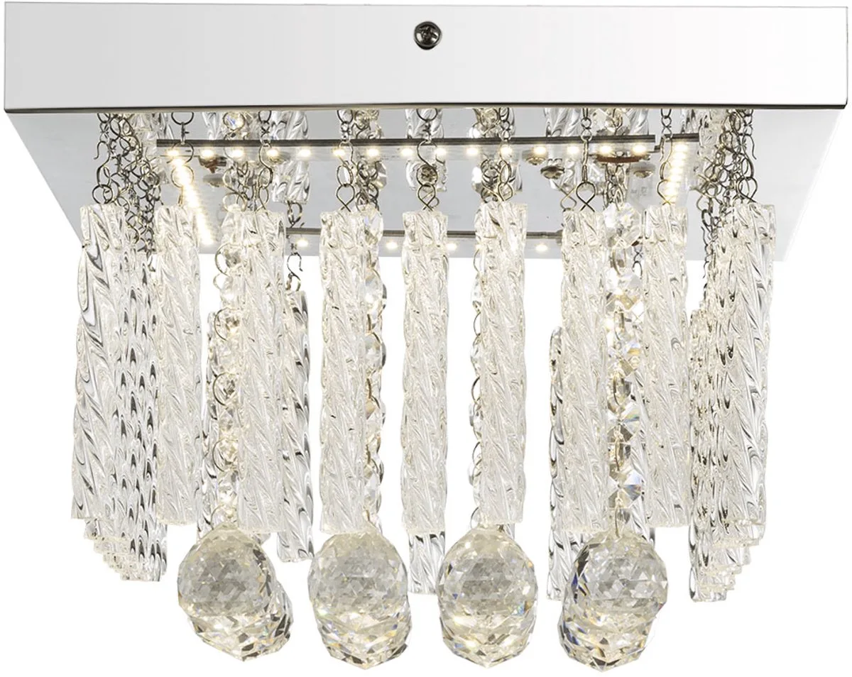 Plafondlamp glazen kap plafondlamp 1-vlam eetkamer glazen staven verlichting met glazen kristallen, metaal chroom, 1x LED 12 Watt 840lm, L 25 cm de Globo en Argent – photo produit