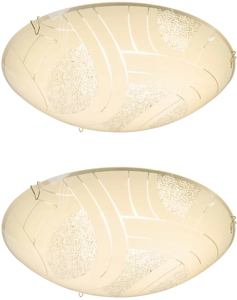Plafondlamp glazen kap plafondlamp 1-vlam kristallen woonkamerverlichting 1-vlam gesatineerd, metaal chroom, 1x LED 8 Watt 640 lm, DxH 25x8 cm, set van 2 de Globo en Blanc – photo produit