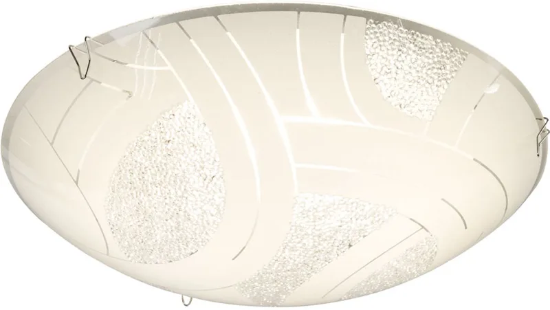 Plafondlamp glazen kap plafondlamp 1-vlam kristallen woonkamerverlichting 1-vlam gesatineerd, metaal chroom, 1x LED 8 Watt 640 lm, DxH 25x8 cm fra Globo i Hvid – produktbillede
