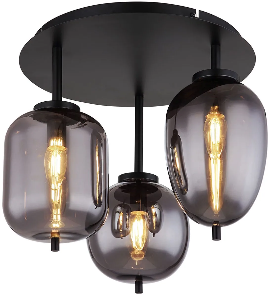 Plafondlamp glazen lamp 3 vlammen glazen kap rookkleurige plafondlamp rond zwart woonkamerlamp, metaal glas, zwart, 3x E14 stopcontacten, DxH 46x36 cm von Globo in Schwarz – Produktfoto