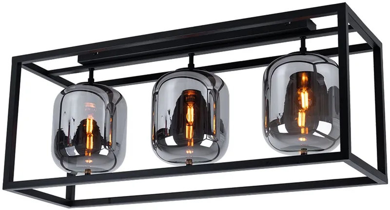 Plafondlamp glazen lamp 3 vlammen glazen kap rookkleurige plafondlamp rond zwart woonkamerlamp, metaal glas, zwart, 3x E14, LxH 77x32,5 cm von Globo in Schwarz – Produktfoto