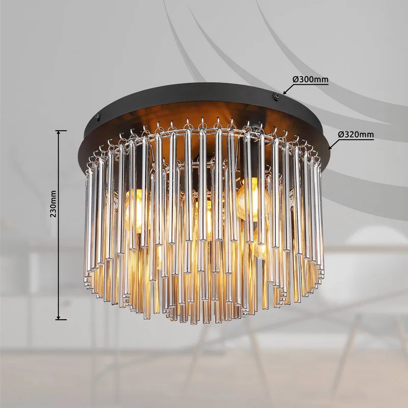 Plafondlamp Gorley, rookkleurig/zwart, glas, 32 cm, 5-lamps, E14 de Globo en Noir, Rookgrijs, Chrome – photo produit 1 sur 5