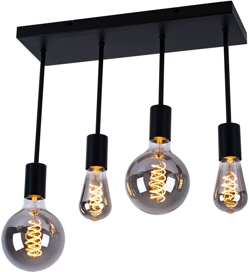 Plafondlamp Hanglamp Hanglamp Eetkamerlamp, 4 vlammen, metaal, 4x E27 stopcontacten, LxBxH 45x15x34cm van Globo in Zwart – productfoto