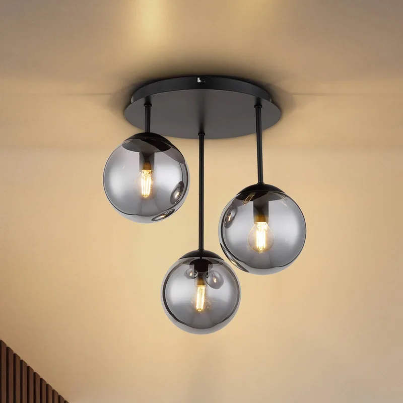 Plafondlamp Harmon, zwart/rookkleurig, glas, Ø 33 cm, E14 de Globo en Noir, Rookgrijs – photo produit