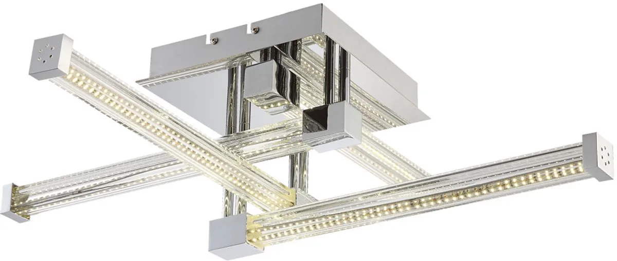 Plafondlamp helder glas woonkamer design lamp chroom, LED 25,6W 2918Lm neutraal wit, LxBxH 69,2x69,2x18,9 cm by Globo in Silver – product photo