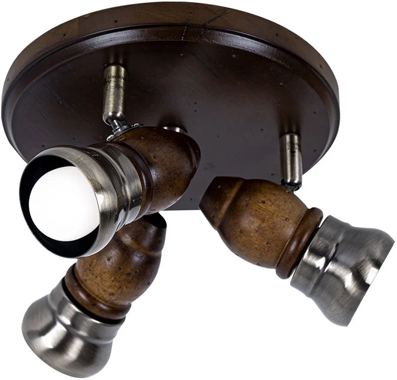 Plafondlamp hout rustiek woonkamer vintage Plafondlamp hout rustiek, draaibaar, metaal messing, 3x E14, DxH 24x13 cm de Globo en Marron – photo produit