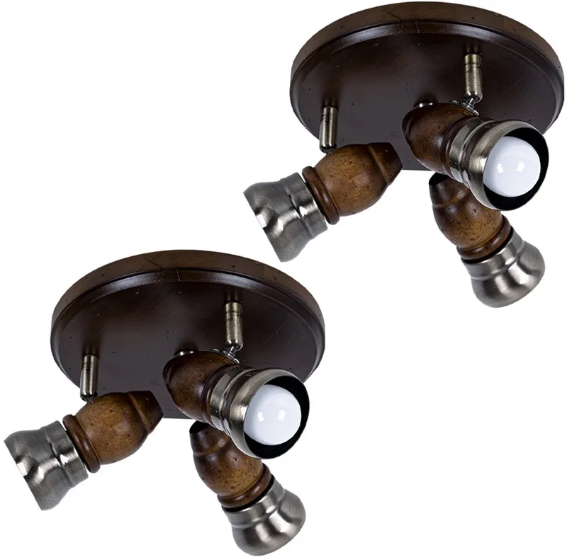 Plafondlamp hout rustiek woonkamer vintage plafondlamp hout rustiek, draaibaar, metaal messing, 3x E14, DxH 24x13 cm, set van 2 van Globo in Bruin – productfoto