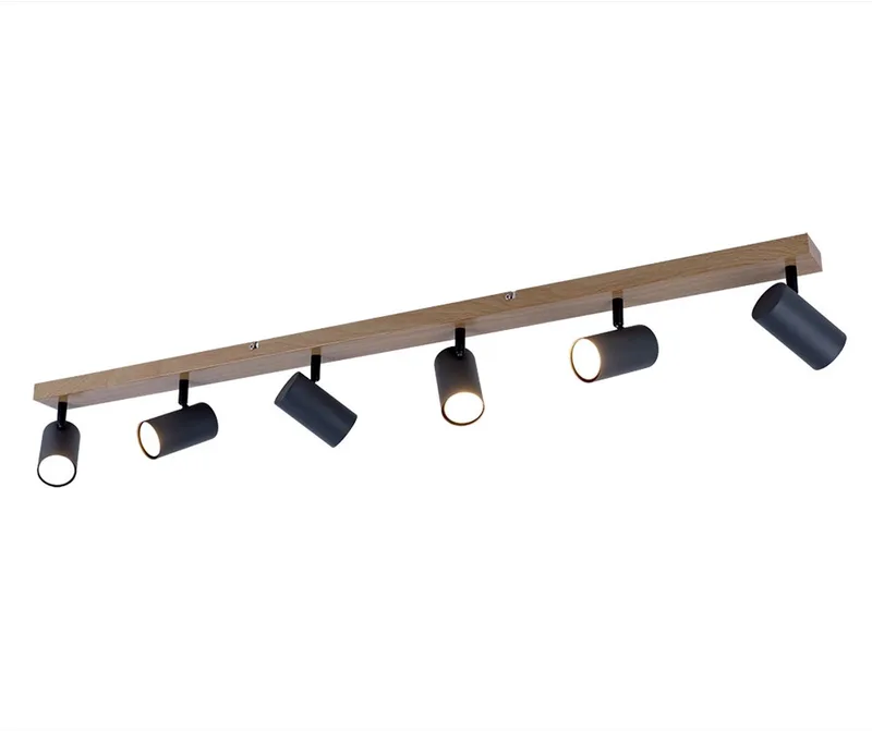 Plafondlamp hout spot 6 vlammen, spots beweegbaar landhuisstijl, metaal grafietbruin, 6x GU10 stopcontacten, LxBxH 115x6x12cm von Globo in Braun – Produktfoto