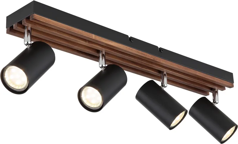 Plafondlamp hout spot zwenkbaar, metaal, 4x GU10 fitting, L 56 cm fra Globo i Sort – produktbillede