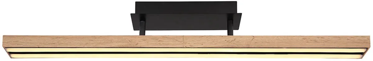 Plafondlamp hout woonkamer LED plafondlamp hout look warm wit hout licht memory functie, metaal MDF naturel zwart, 1x LED 24W 850Lm 3000K, LxBxH 81,5x7,5x14 cm von Globo in Braun – Produktfoto
