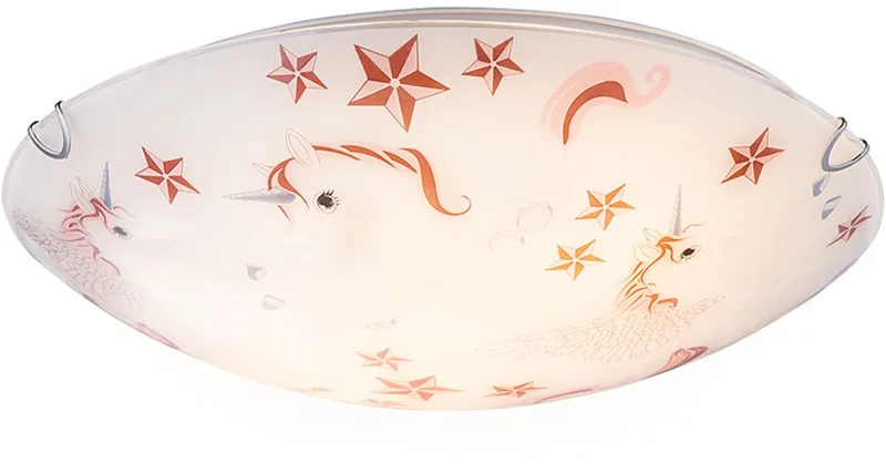 Plafondlamp kinderkamer roze meisje eenhoorn plafondlamp, metaal, 2x E27 fitting, DxH 40x10 cm fra Globo i Hvid – produktbillede