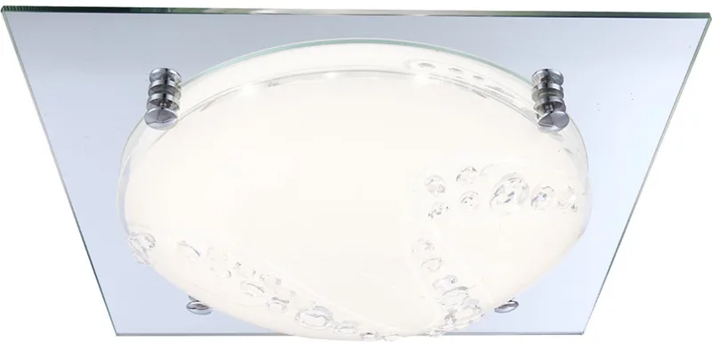 Plafondlamp kristallamp plafondlamp glaslamp woonkamerlamp, spiegelrand kristal decor opaal, 1x LED 12 watt 960 lumen neutraal wit, LxBxH 31,5x31,5x8,5cm, Globo, 48254-12 von Globo in Silber – Produktfoto