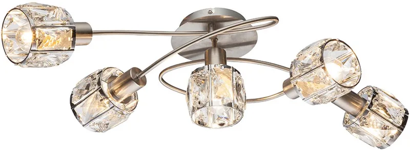 Plafondlamp kristallen lamp woonkamerlamp chroom, mat nikkel, 5x E14 fitting, LxBxH 61,4x36x21 cm fra Globo i Sølv – produktbillede