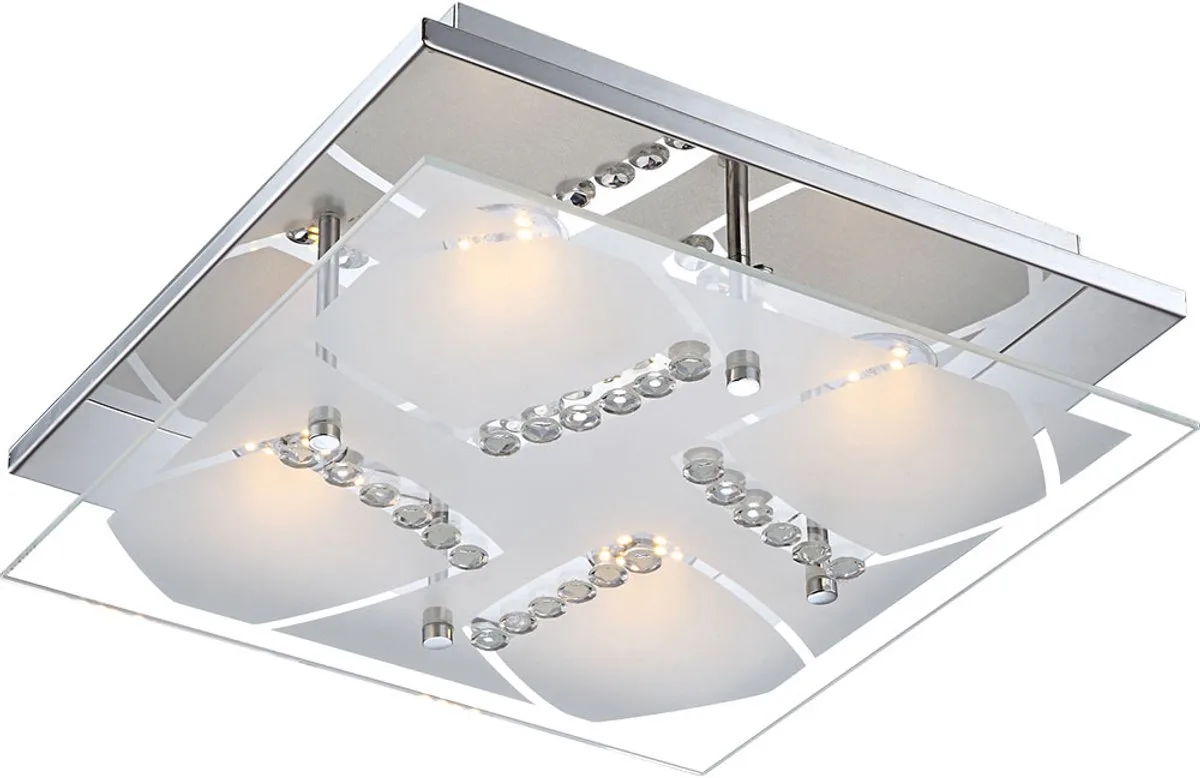 Plafondlamp Kristallen lamp Woonkamerlamp, chroomglas kristallen helder, LED 4W 1600Lm warm wit, LxBxH 30x30x8,4cm von Globo in Silber – Produktfoto