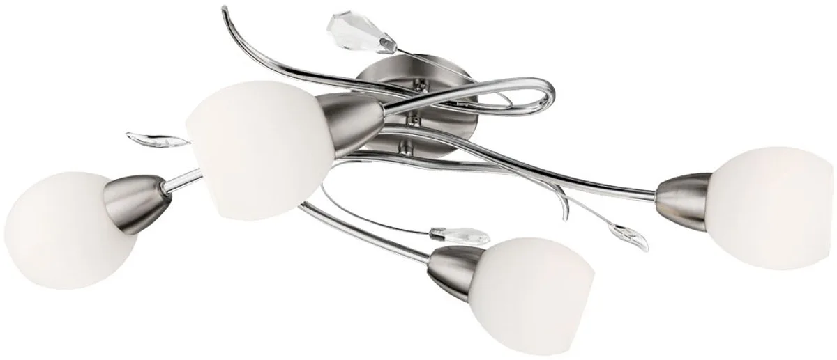 Plafondlamp kristallen spotlight glas opaal chroom, mat nikkel, decoratieve blaadjes, 4x LED 3W 250Lm warm wit, L 70 cm von Globo in Silber – Produktfoto