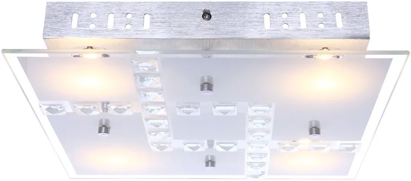 Plafondlamp kristallen woonkamerlamp plafondlamp glas, aluminium, 4x LED 5W 400Lm warm wit, LxBxH 32x32x6,5 cm von Globo in Silber – Produktfoto