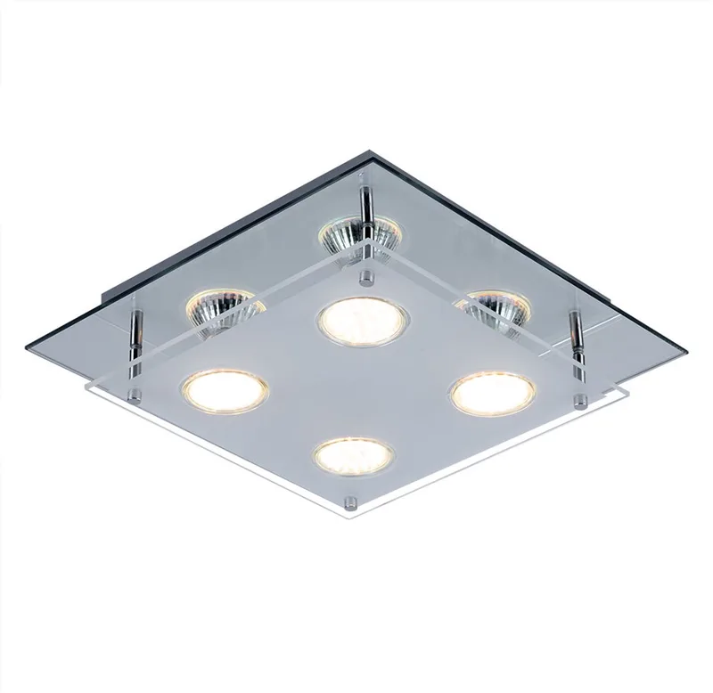 Plafondlamp Lamp Slaapkamerlamp Glazen lamp Woonkamer, 4 vlammen, chroom glas spiegelrand helder, 4x LED 12W 1000Lm 3000K, HxLxB 8x27x27 cm från Globo i Silver – produktbild