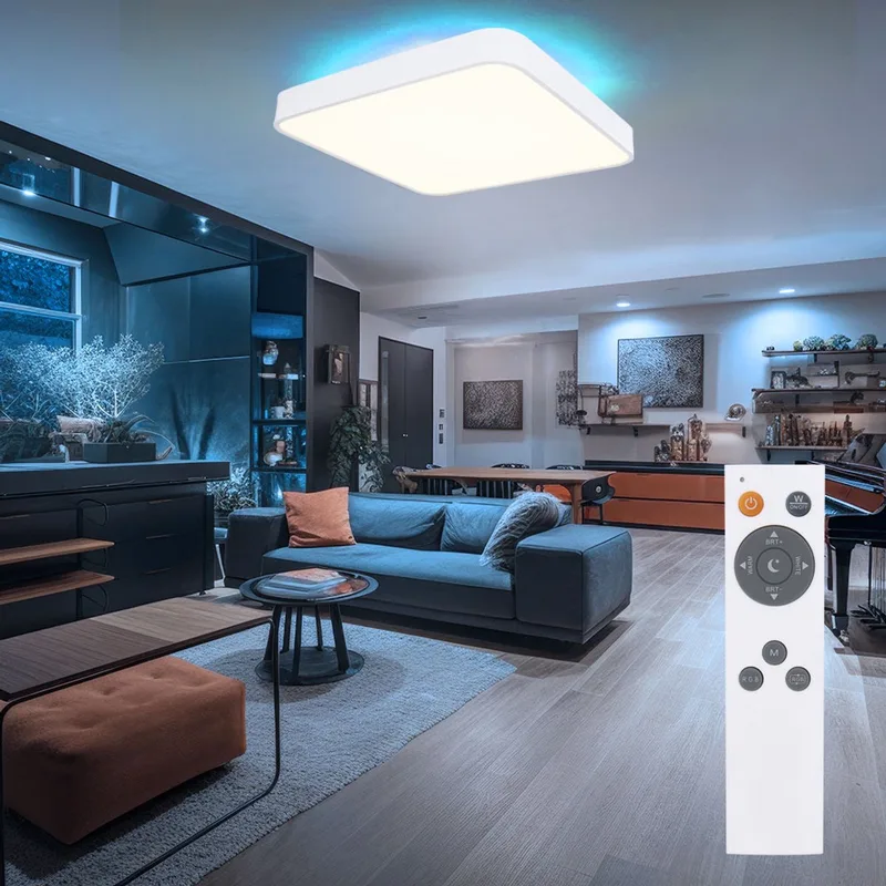 Plafondlamp LED Afstandsbediening dimbaar Kleurwisseling Geheugenfunctie Achtergrondverlichting CCT schakelen, metaal, 48W 2500lm 3000-6000K L 73 cm de Globo en Blanc – photo produit