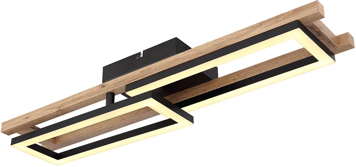 Plafondlamp LED hoekige plafondlamp hout slaapkamer woonkamer lamp, 1 rechthoek verstelbaar, metaal zwart, 20W 850lm 3000k, LxH 69x10,5 cm de Globo en Marron – photo produit