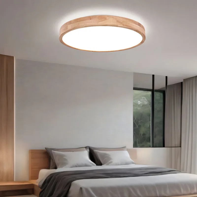 Plafondlamp LED houtlook plafondlamp dimbaar afstandsbediening eetkamerlamp woonkamerlamp , metaal kunststof wit, 48W 3500Lm 2700-6500K, D 60 cm de Globo en Marron – photo produit