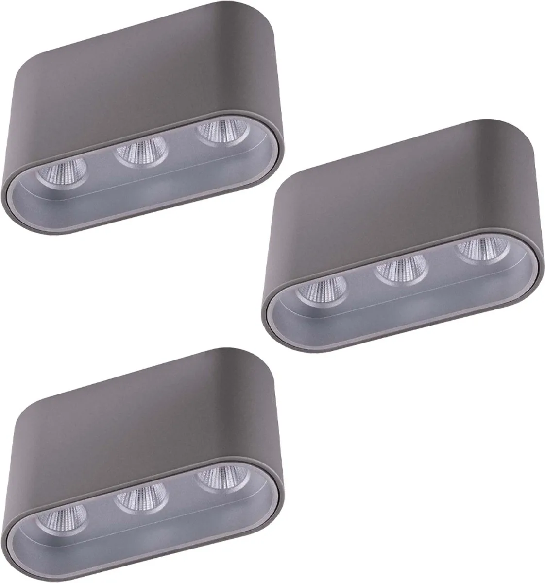 Plafondlamp LED plafondlamp Ganglamp Opbouwlamp zilver Woonkamerlamp, 7W 421lm warm wit, L 10,5x 6,4 cm, set van 3 de Globo en Gris – photo produit