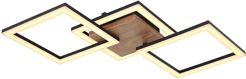 Plafondlamp LED plafondlamp hout draaibaar woonkamerlamp plafond zwart, metaal opaal, 30W 2200Lm warm wit, LxBxH 66x31x7,5 cm de Globo en Marron – photo produit