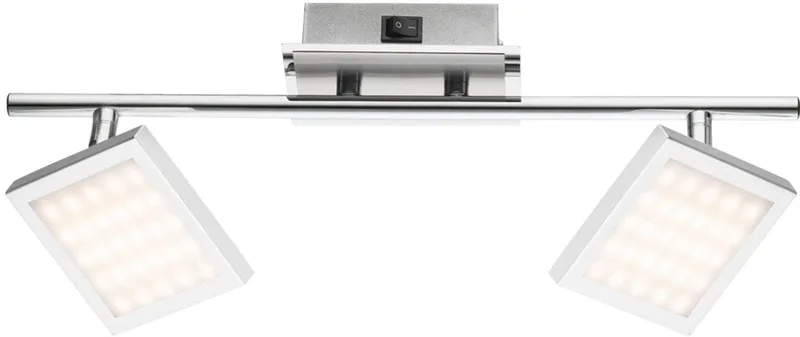 Plafondlamp LED plafondlamp met gesatineerde beweegbare spots Lamp chroom, 2 vlammen spots, 2x LED 6Watt 318 lm, LxBxH 40x9.5x13cm von Globo in Silber – Produktfoto