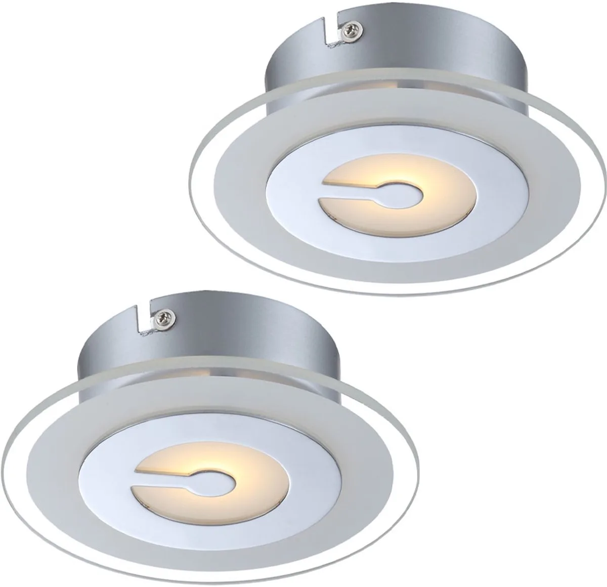 Plafondlamp LED plafondlamp ronde ganglamp chroom keukenlamp, gedeeltelijk gesatineerd glas, 5W 400lm warm wit, DxH 16x5,2 cm, set van 2 by Globo in Silver – product photo