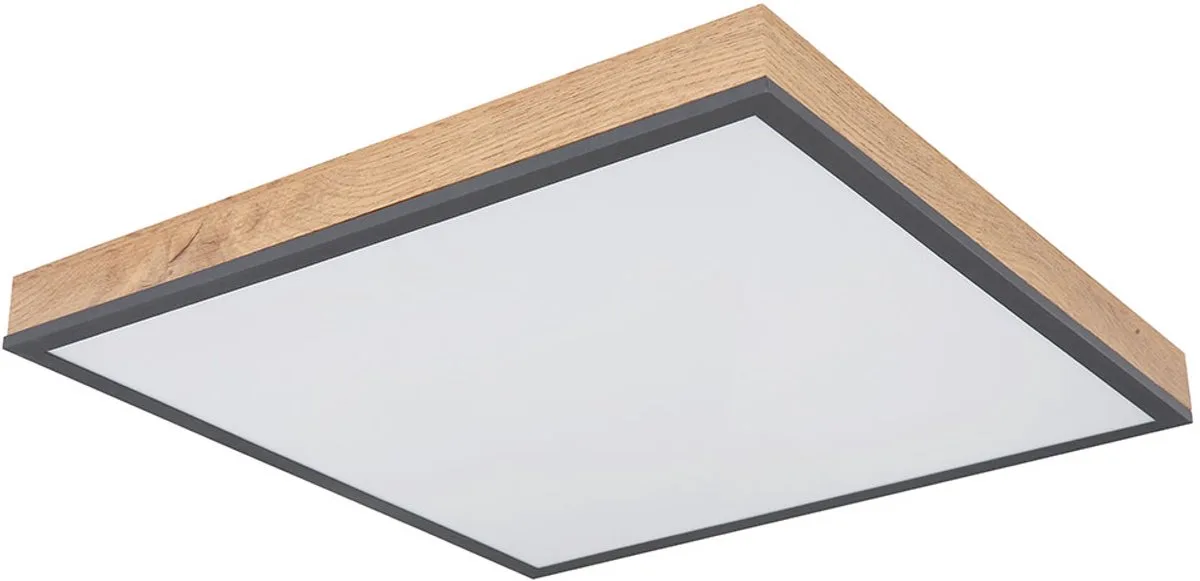 Plafondlamp LED plafondpaneel kantoorlamp plafond houtlook grafiet, ALU MDF, 24W 1500Lm warm wit, LxBxH 45x45x6,5 cm de Globo en Gris – photo produit