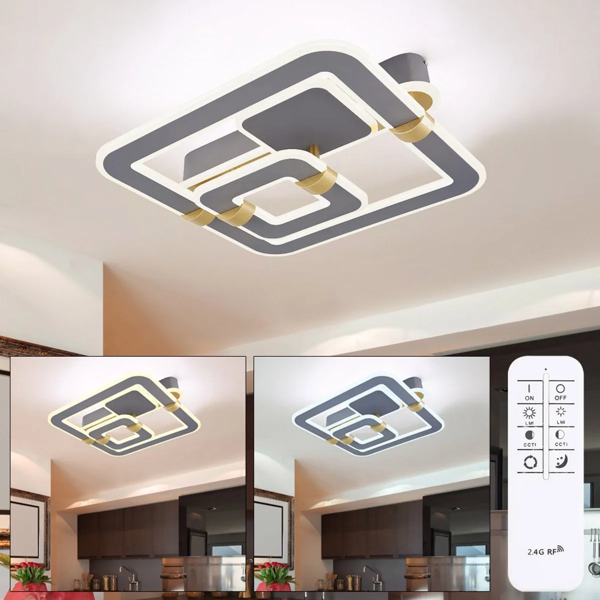 Plafondlamp LED woonkamerlamp dimbaar CCT afstandsbediening goudgrijs, 1x LED 2545lm 56 Watt warm wit-koud wit 2700K-6000K, L 50 cm fra Globo i Antracit – produktbillede