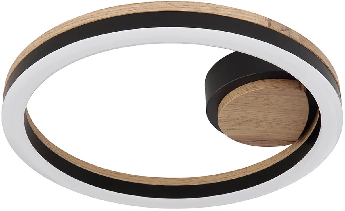 Plafondlamp LED woonkamerlamp Ganglamp, metaal houtlook MDF kunststof opaal, 12W 600Lm 3000K warm wit, D 30 cm de Globo en Noir – photo produit
